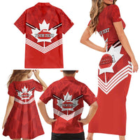 Personalized Canada Curling Family Matching Short Sleeve Bodycon Dress and Hawaiian Shirt Maple Leaf Red Version - Wonder Print Shop
