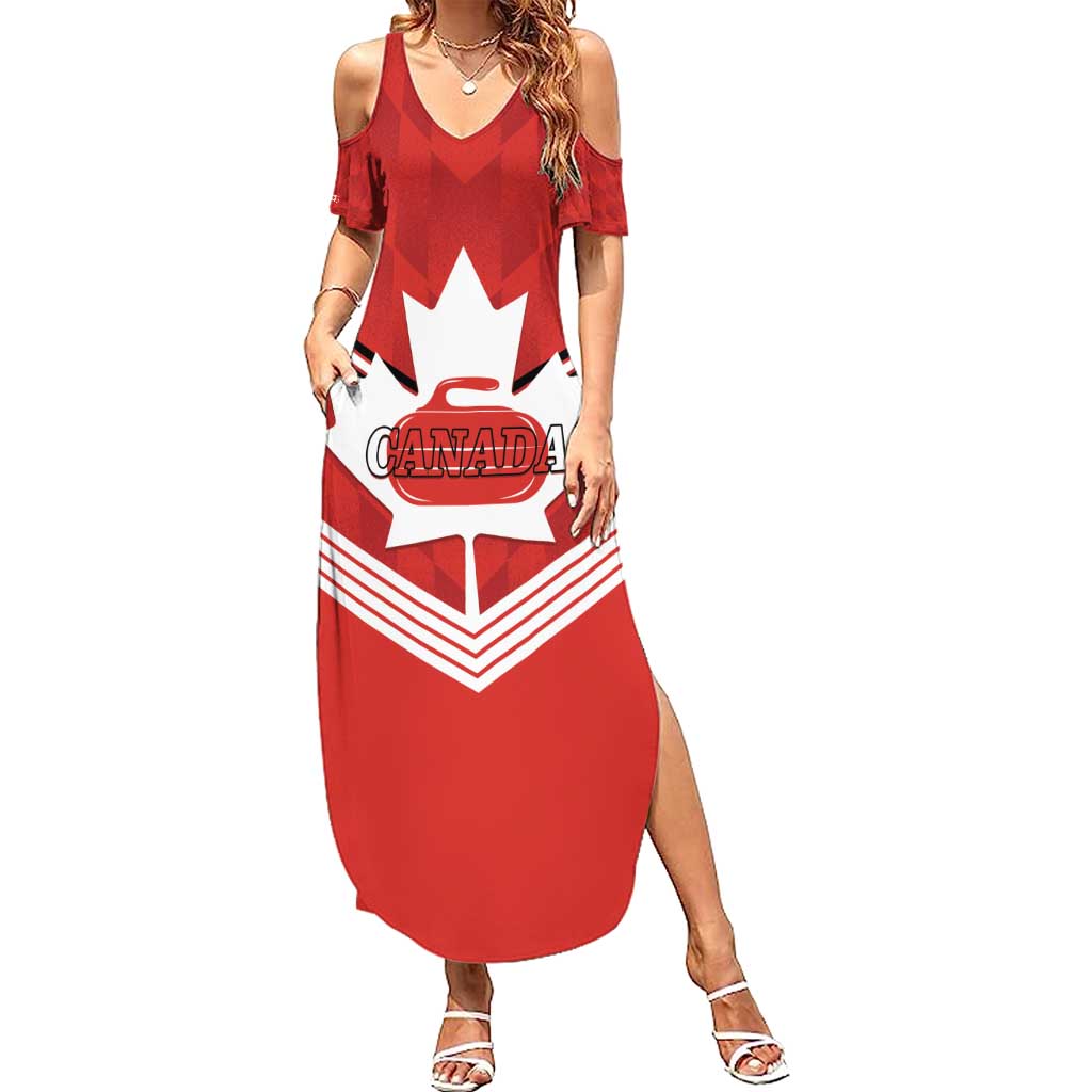 Personalized Canada Curling Family Matching Summer Maxi Dress and Hawaiian Shirt Maple Leaf Red Version - Wonder Print Shop