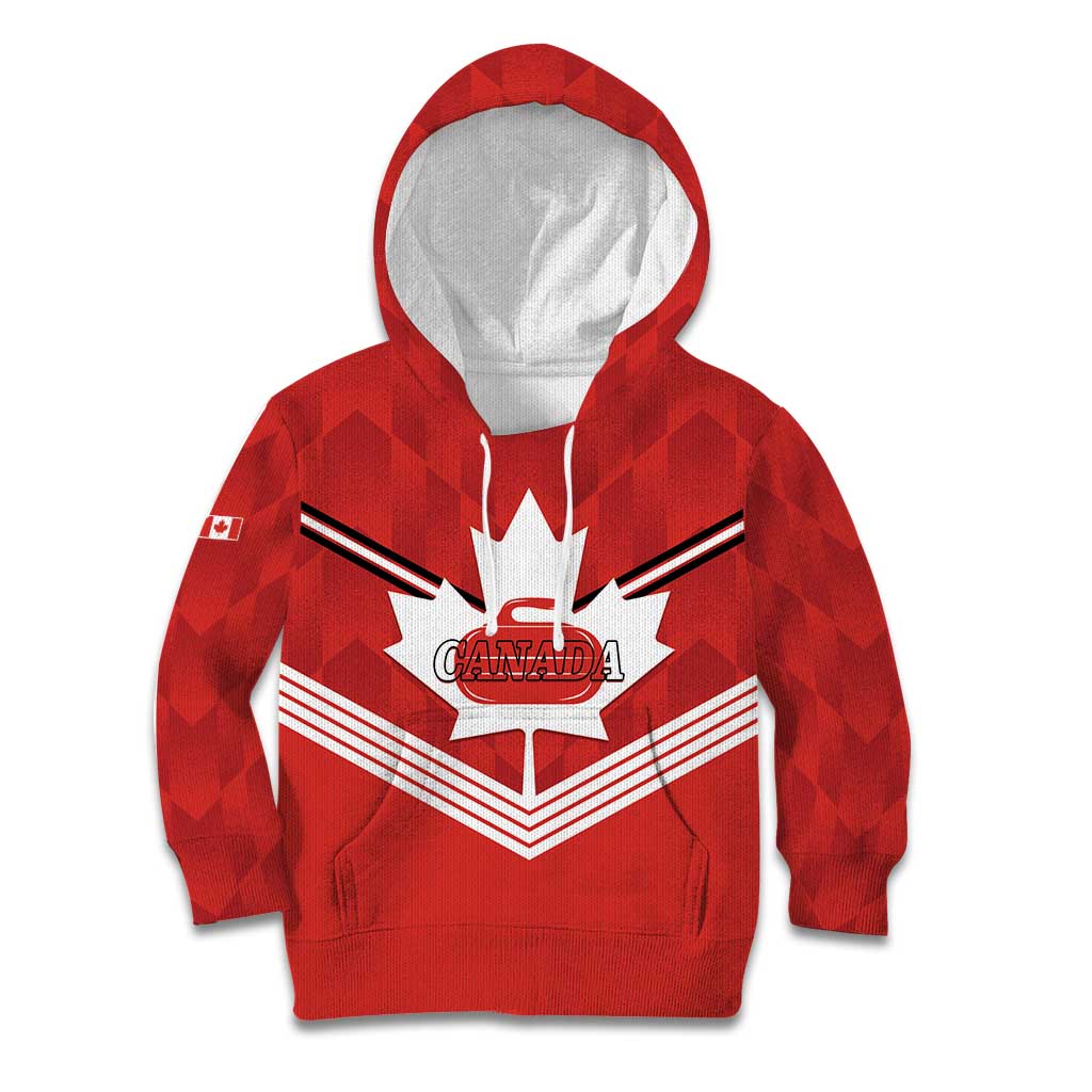 Personalized Canada Curling Kid Hoodie Maple Leaf Red Version - Wonder Print Shop