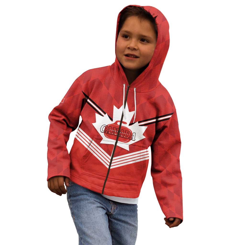 Personalized Canada Curling Kid Hoodie Maple Leaf Red Version - Wonder Print Shop