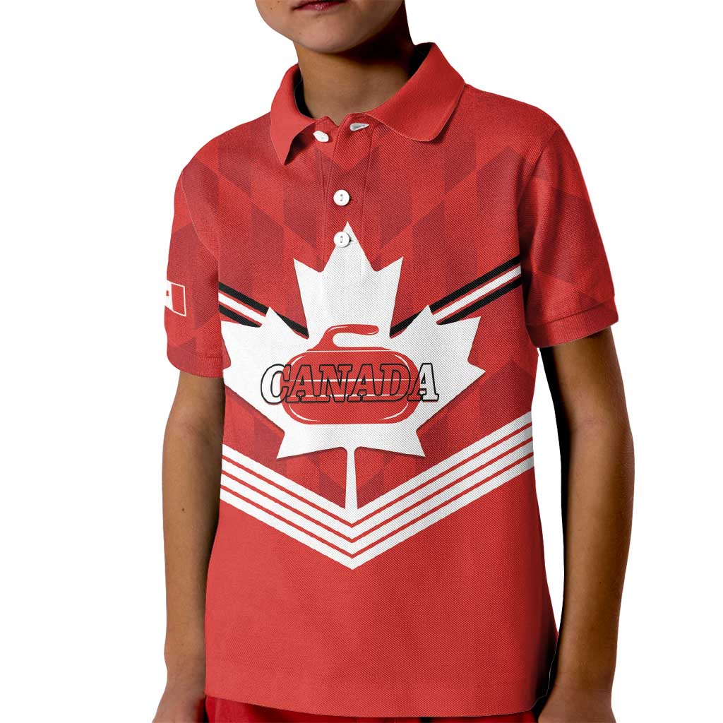 Personalized Canada Curling Kid Polo Shirt Maple Leaf Red Version - Wonder Print Shop