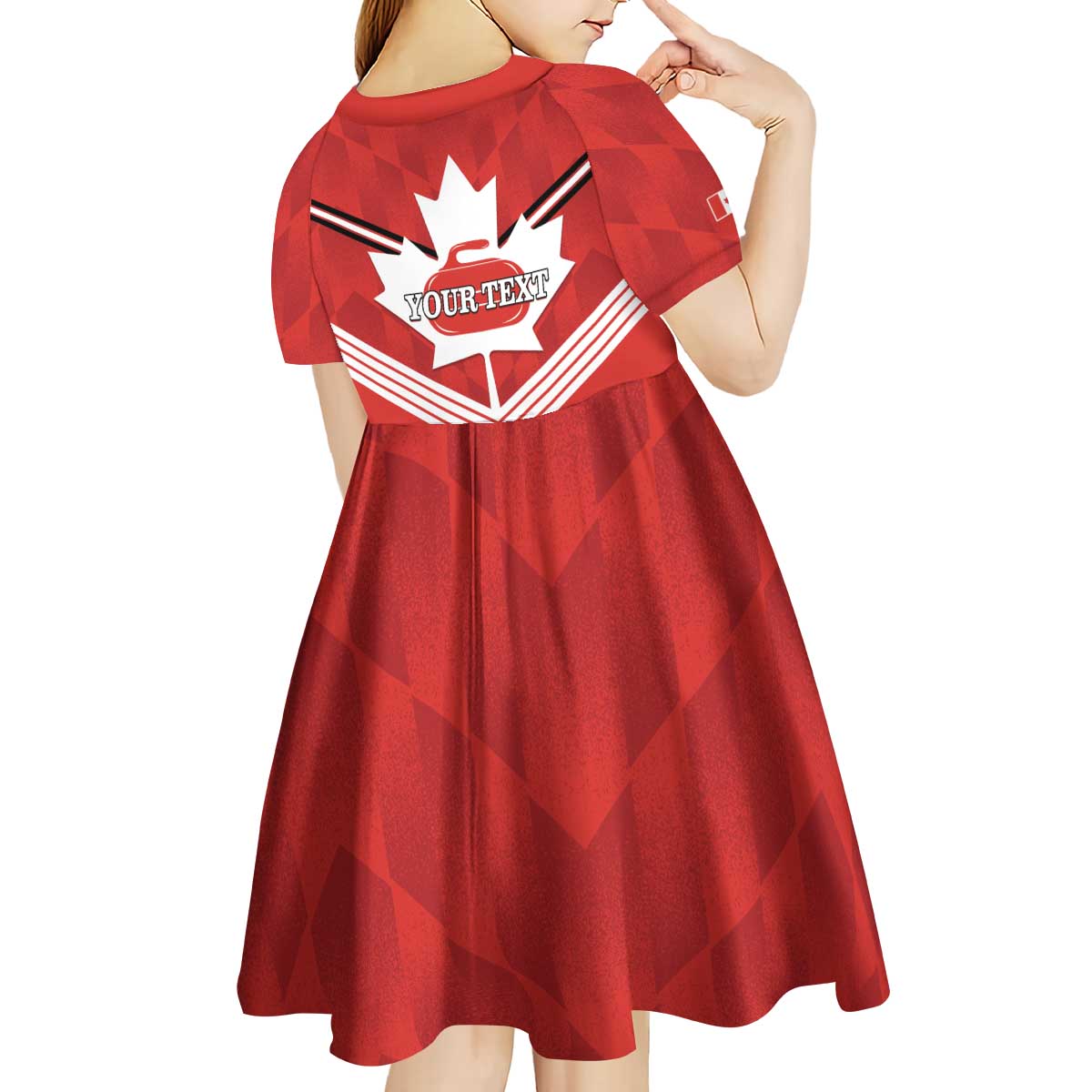 Personalized Canada Curling Kid Short Sleeve Dress Maple Leaf Red Version - Wonder Print Shop