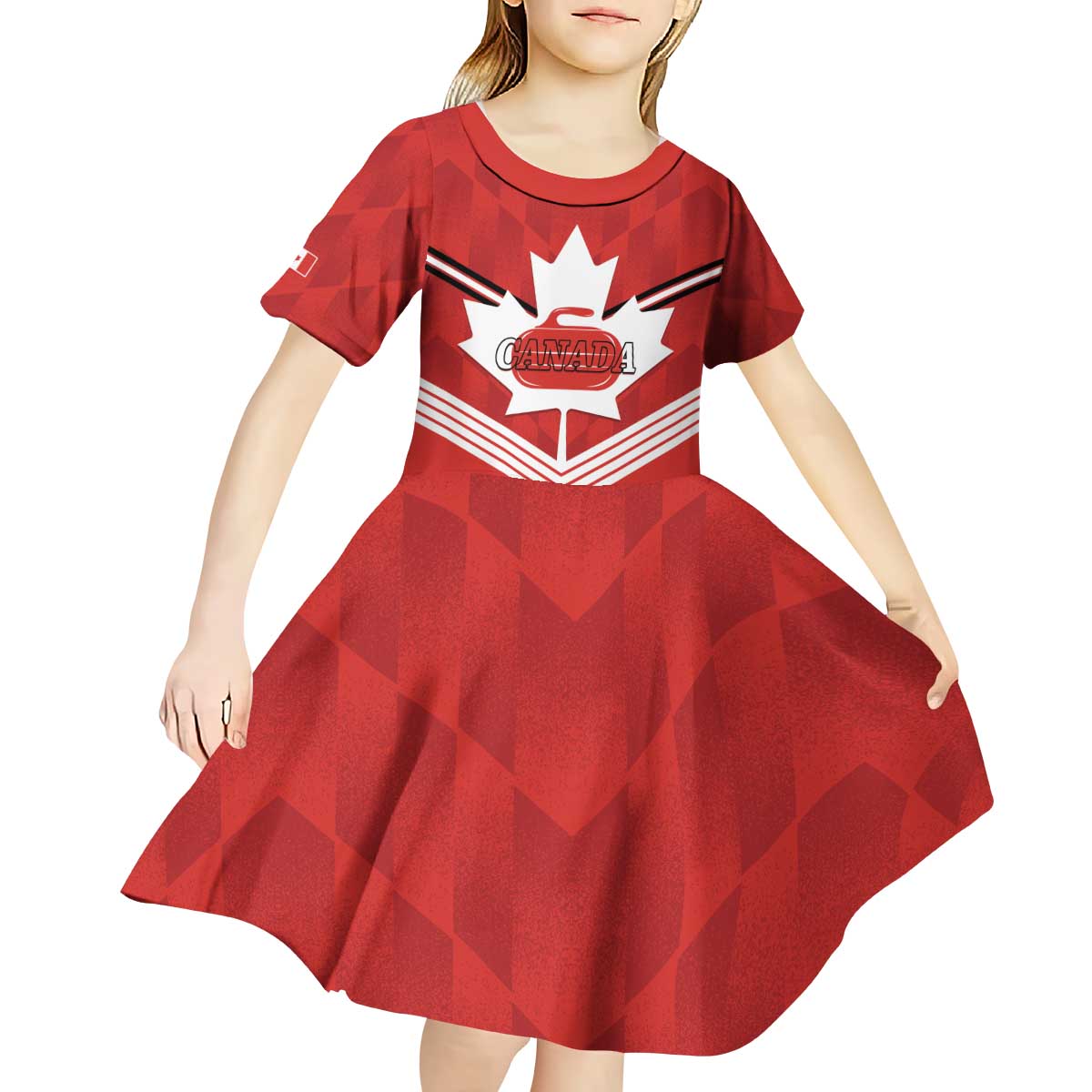 Personalized Canada Curling Kid Short Sleeve Dress Maple Leaf Red Version - Wonder Print Shop