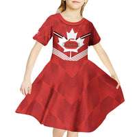 Personalized Canada Curling Kid Short Sleeve Dress Maple Leaf Red Version - Wonder Print Shop