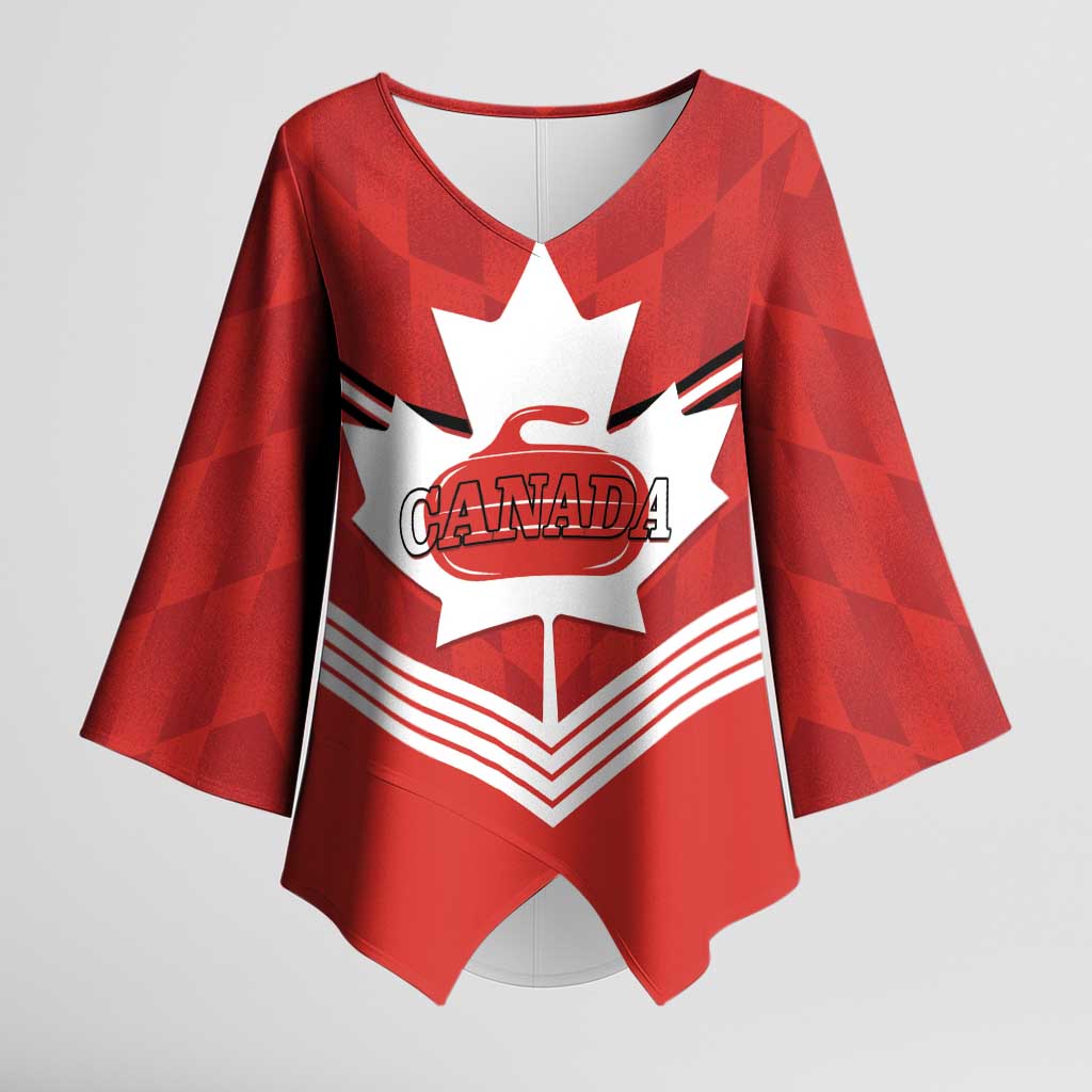 Personalized Canada Curling Kimono Sleeve Blouse Maple Leaf Red Version - Wonder Print Shop