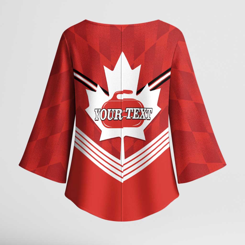 Personalized Canada Curling Kimono Sleeve Blouse Maple Leaf Red Version - Wonder Print Shop