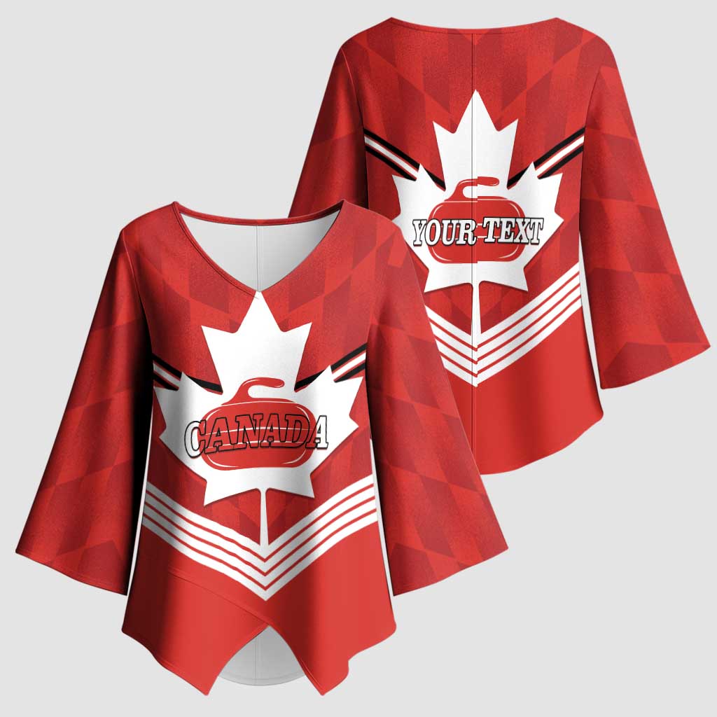 Personalized Canada Curling Kimono Sleeve Blouse Maple Leaf Red Version - Wonder Print Shop