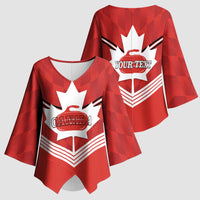 Personalized Canada Curling Kimono Sleeve Blouse Maple Leaf Red Version - Wonder Print Shop