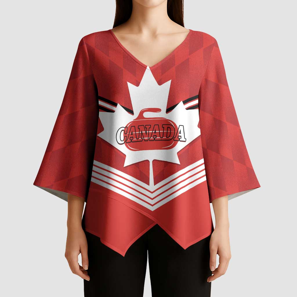 Personalized Canada Curling Kimono Sleeve Blouse Maple Leaf Red Version - Wonder Print Shop