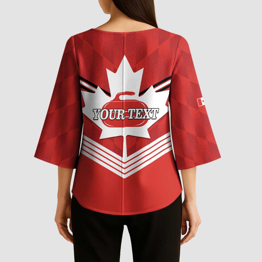 Personalized Canada Curling Kimono Sleeve Blouse Maple Leaf Red Version - Wonder Print Shop