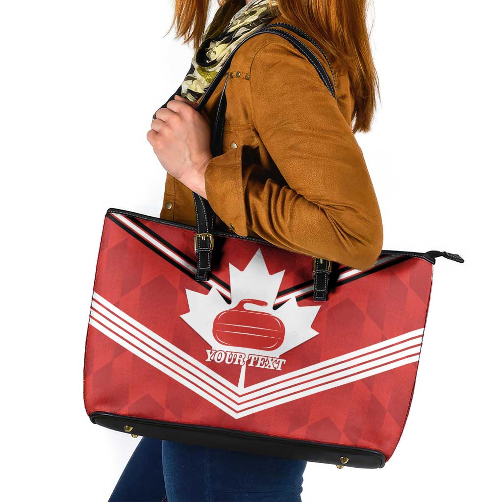 Personalized Canada Curling Leather Tote Bag Maple Leaf Red Version - Wonder Print Shop