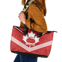 Personalized Canada Curling Leather Tote Bag Maple Leaf Red Version - Wonder Print Shop