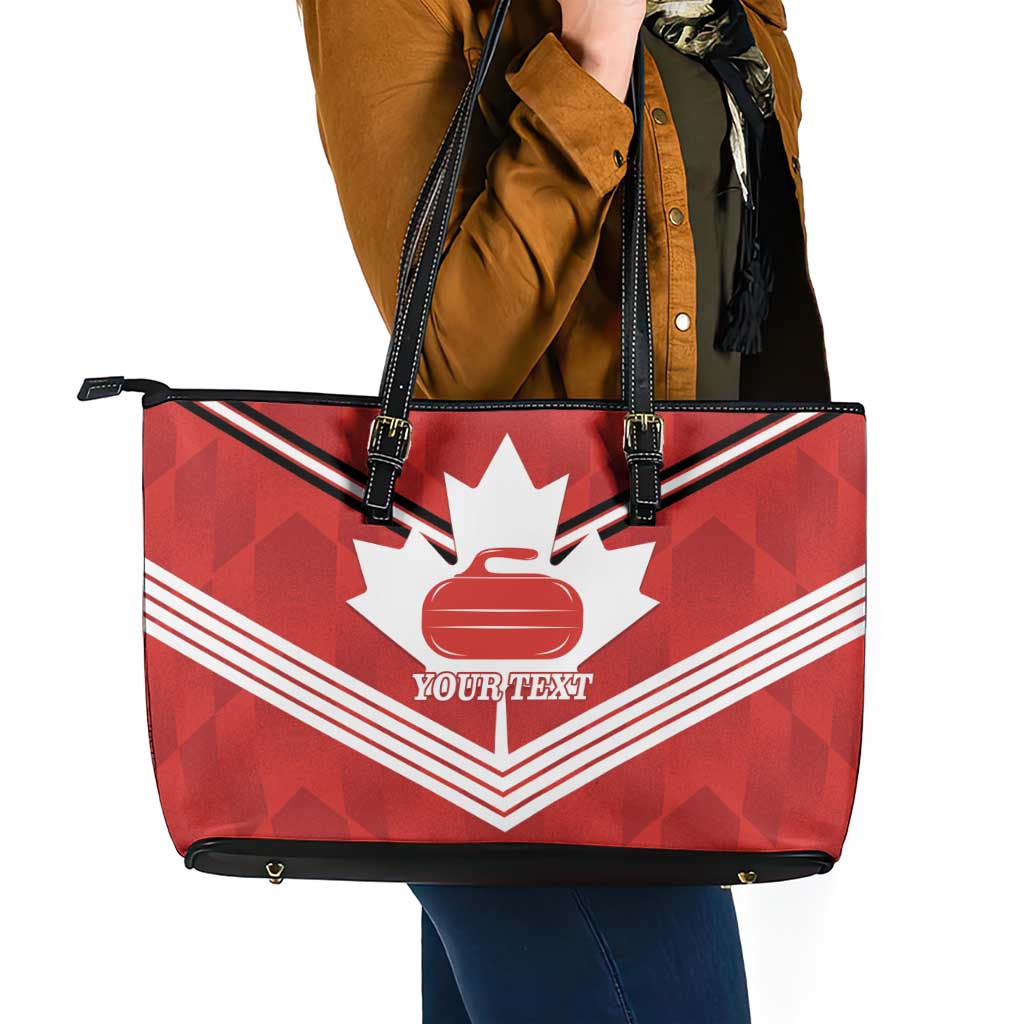 Personalized Canada Curling Leather Tote Bag Maple Leaf Red Version - Wonder Print Shop