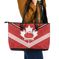 Personalized Canada Curling Leather Tote Bag Maple Leaf Red Version - Wonder Print Shop