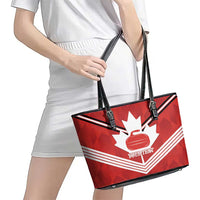 Personalized Canada Curling Leather Tote Bag Maple Leaf Red Version - Wonder Print Shop