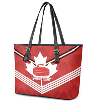 Personalized Canada Curling Leather Tote Bag Maple Leaf Red Version - Wonder Print Shop