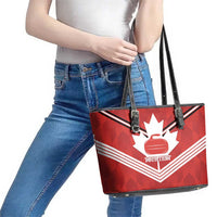 Personalized Canada Curling Leather Tote Bag Maple Leaf Red Version - Wonder Print Shop
