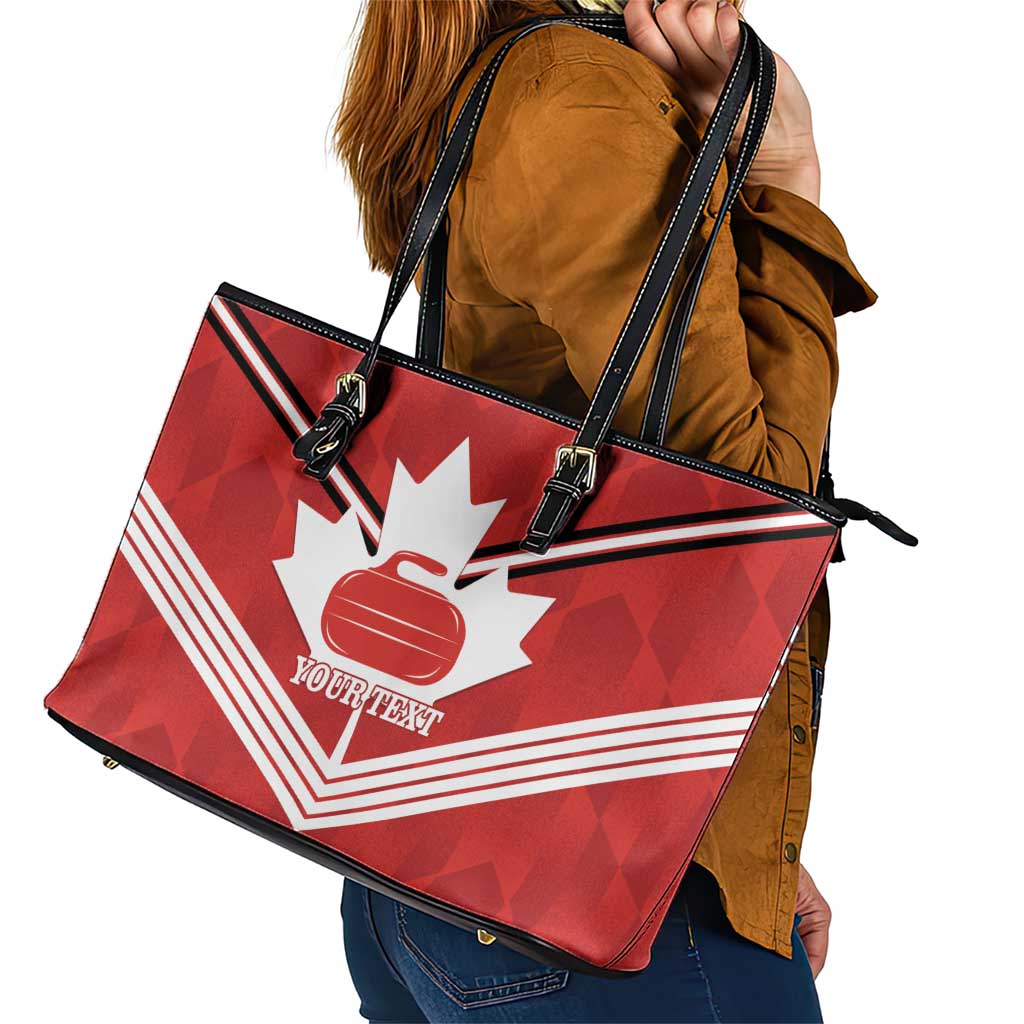 Personalized Canada Curling Leather Tote Bag Maple Leaf Red Version - Wonder Print Shop