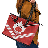 Personalized Canada Curling Leather Tote Bag Maple Leaf Red Version - Wonder Print Shop