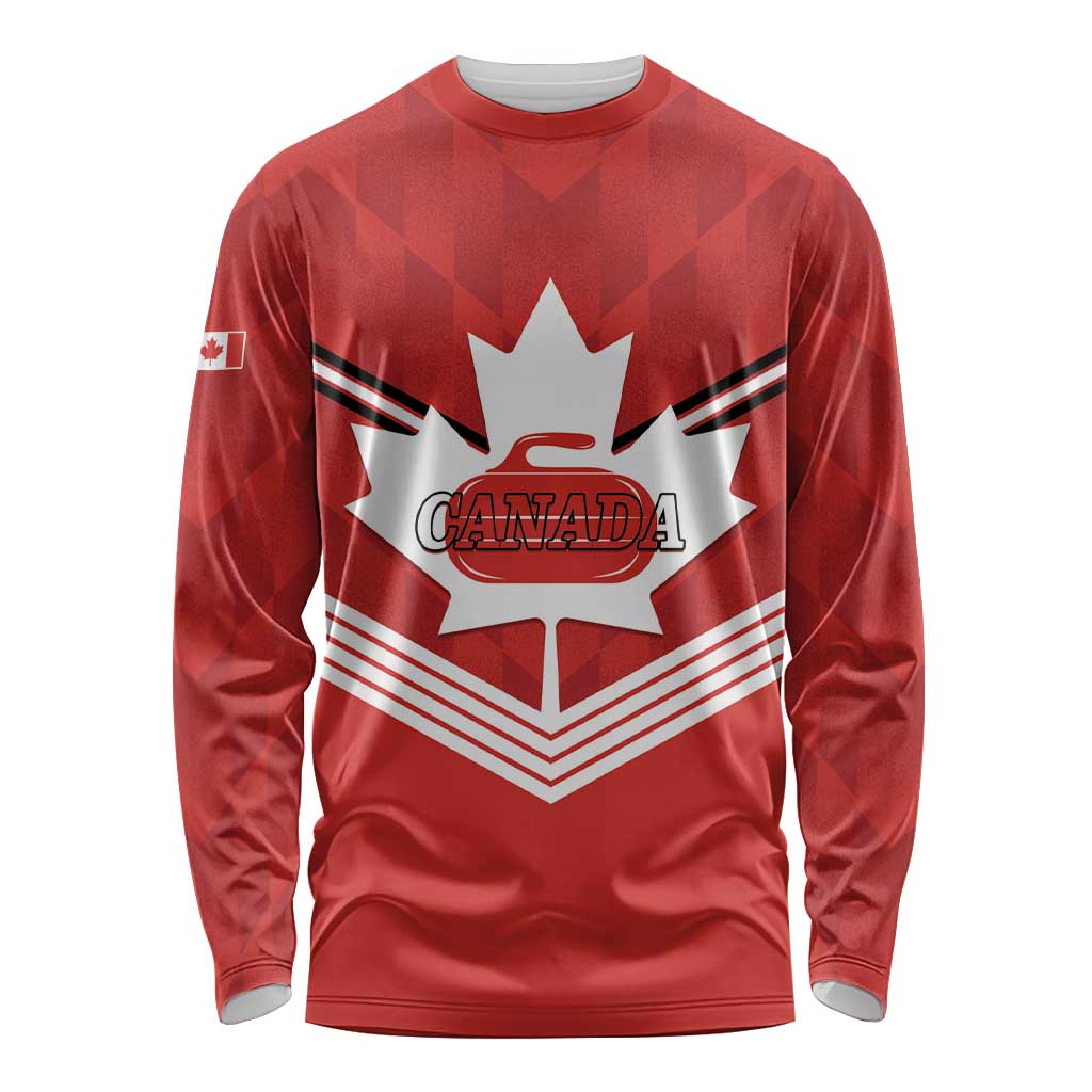 Personalized Canada Curling Long Sleeve Shirt Maple Leaf Red Version - Wonder Print Shop