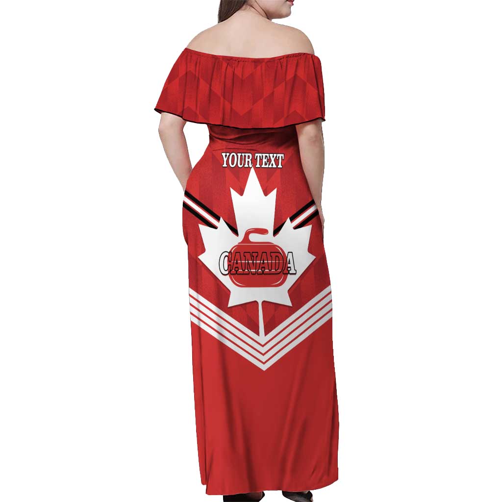 Personalized Canada Curling Off Shoulder Maxi Dress Maple Leaf Red Version - Wonder Print Shop