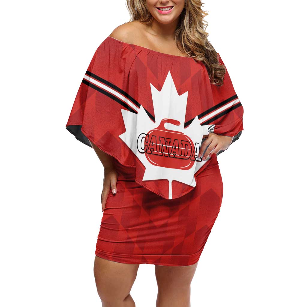 Personalized Canada Curling Off Shoulder Short Dress Maple Leaf Red Version - Wonder Print Shop