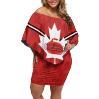 Personalized Canada Curling Off Shoulder Short Dress Maple Leaf Red Version - Wonder Print Shop