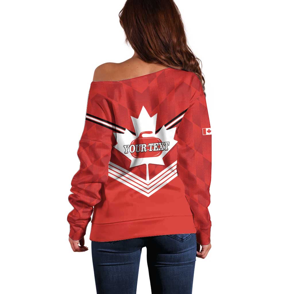 Personalized Canada Curling Off Shoulder Sweater Maple Leaf Red Version - Wonder Print Shop