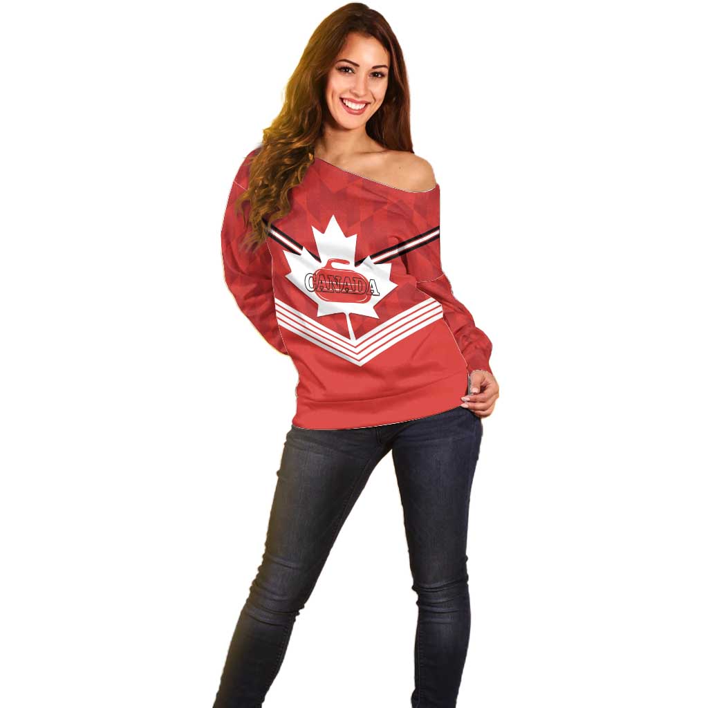 Personalized Canada Curling Off Shoulder Sweater Maple Leaf Red Version - Wonder Print Shop