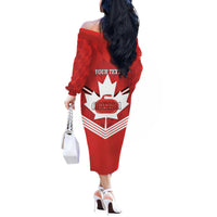 Personalized Canada Curling Off The Shoulder Long Sleeve Dress Maple Leaf Red Version - Wonder Print Shop