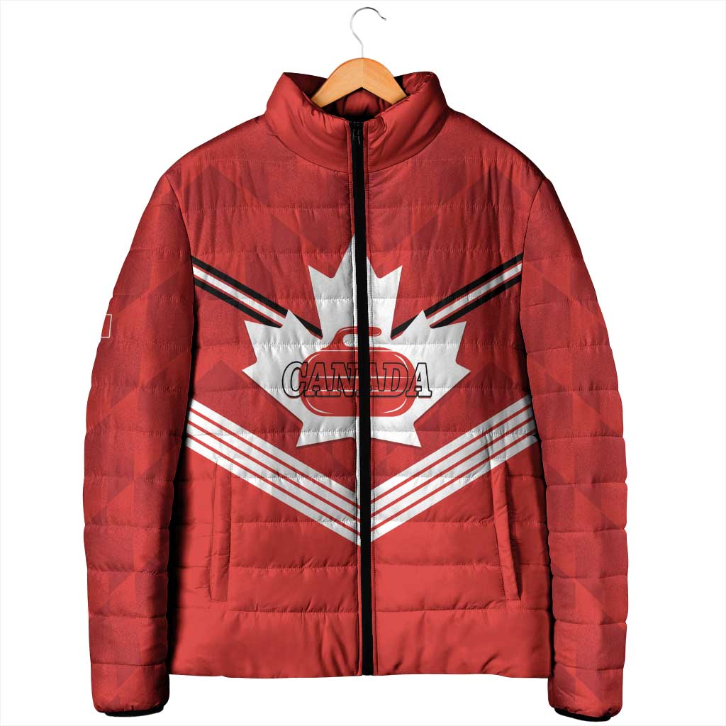 Personalized Canada Curling Padded Jacket Maple Leaf Red Version - Wonder Print Shop