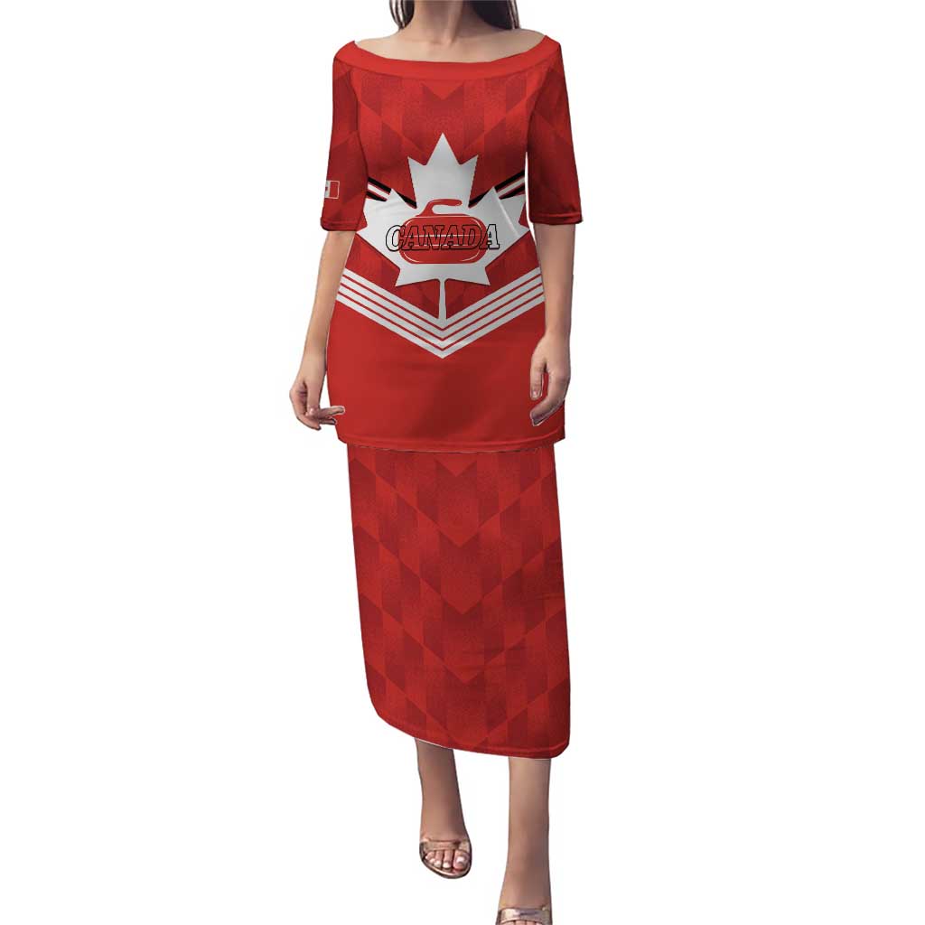 Personalized Canada Curling Puletasi Maple Leaf Red Version - Wonder Print Shop