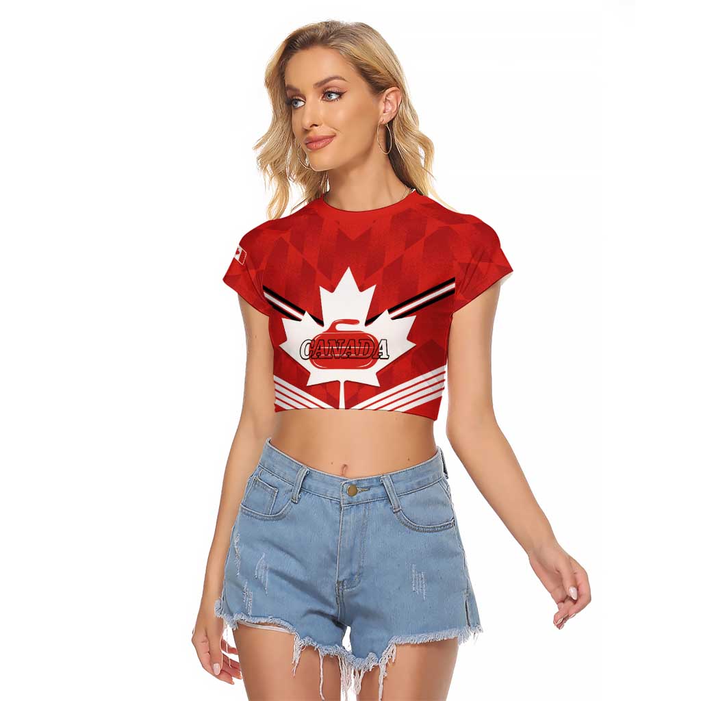 Personalized Canada Curling Raglan Cropped T Shirt Maple Leaf Red Version - Wonder Print Shop
