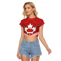 Personalized Canada Curling Raglan Cropped T Shirt Maple Leaf Red Version - Wonder Print Shop