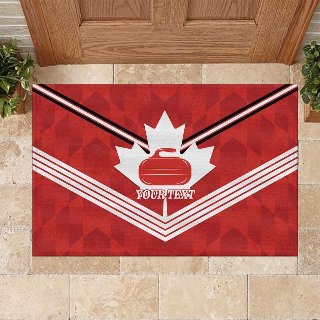Personalized Canada Curling Rubber Doormat Maple Leaf Red Version - Wonder Print Shop