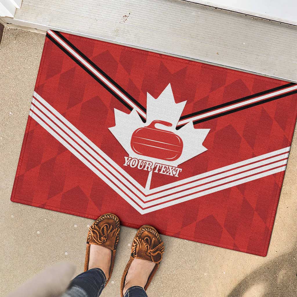 Personalized Canada Curling Rubber Doormat Maple Leaf Red Version - Wonder Print Shop