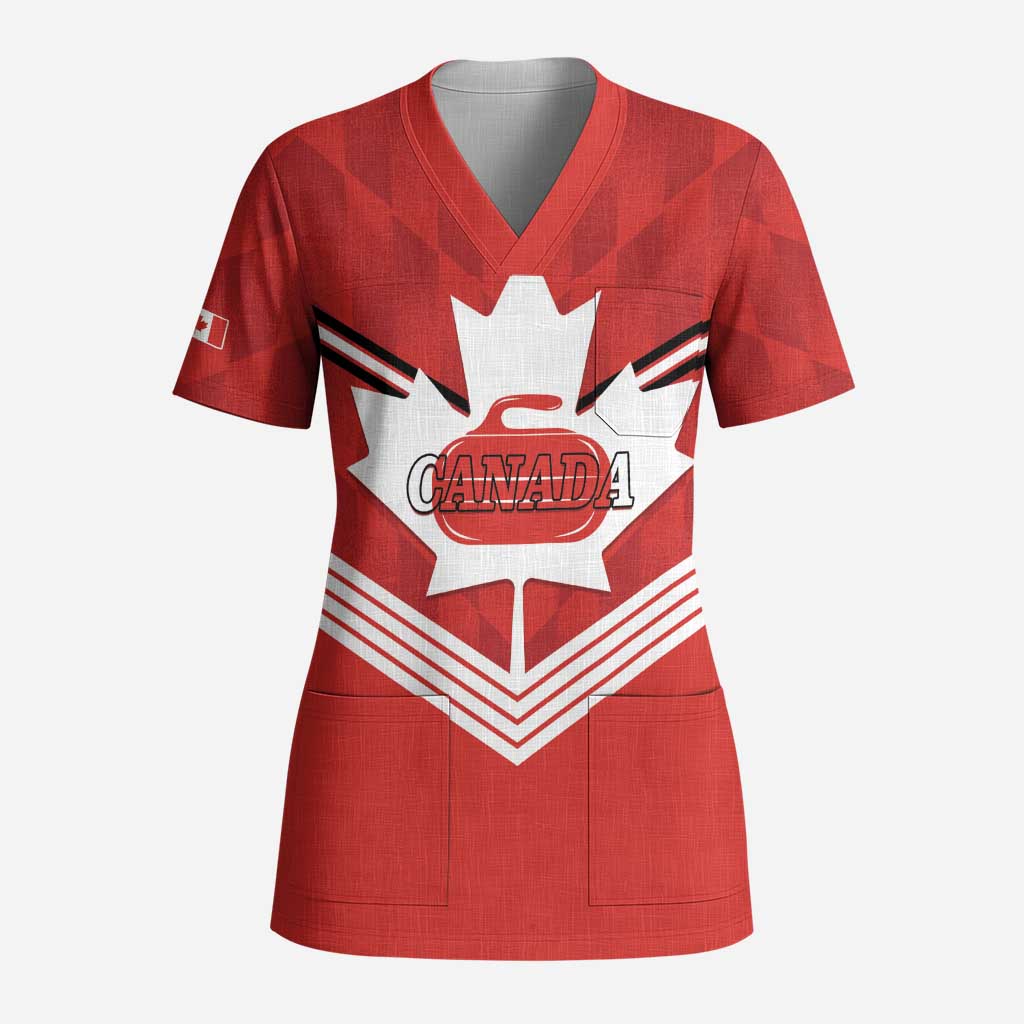Personalized Canada Curling Scrub Top Maple Leaf Red Version - Wonder Print Shop