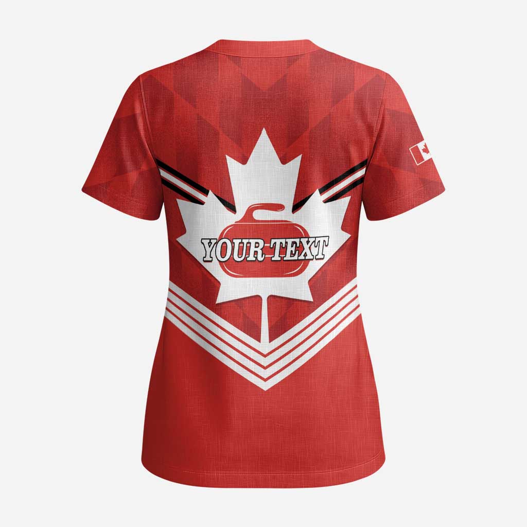 Personalized Canada Curling Scrub Top Maple Leaf Red Version - Wonder Print Shop