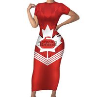 Personalized Canada Curling Short Sleeve Bodycon Dress Maple Leaf Red Version - Wonder Print Shop