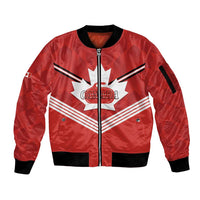 Personalized Canada Curling Sleeve Zip Bomber Jacket Maple Leaf Red Version - Wonder Print Shop