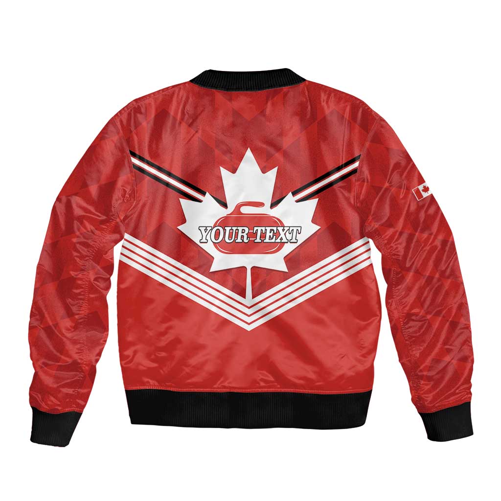 Personalized Canada Curling Sleeve Zip Bomber Jacket Maple Leaf Red Version - Wonder Print Shop