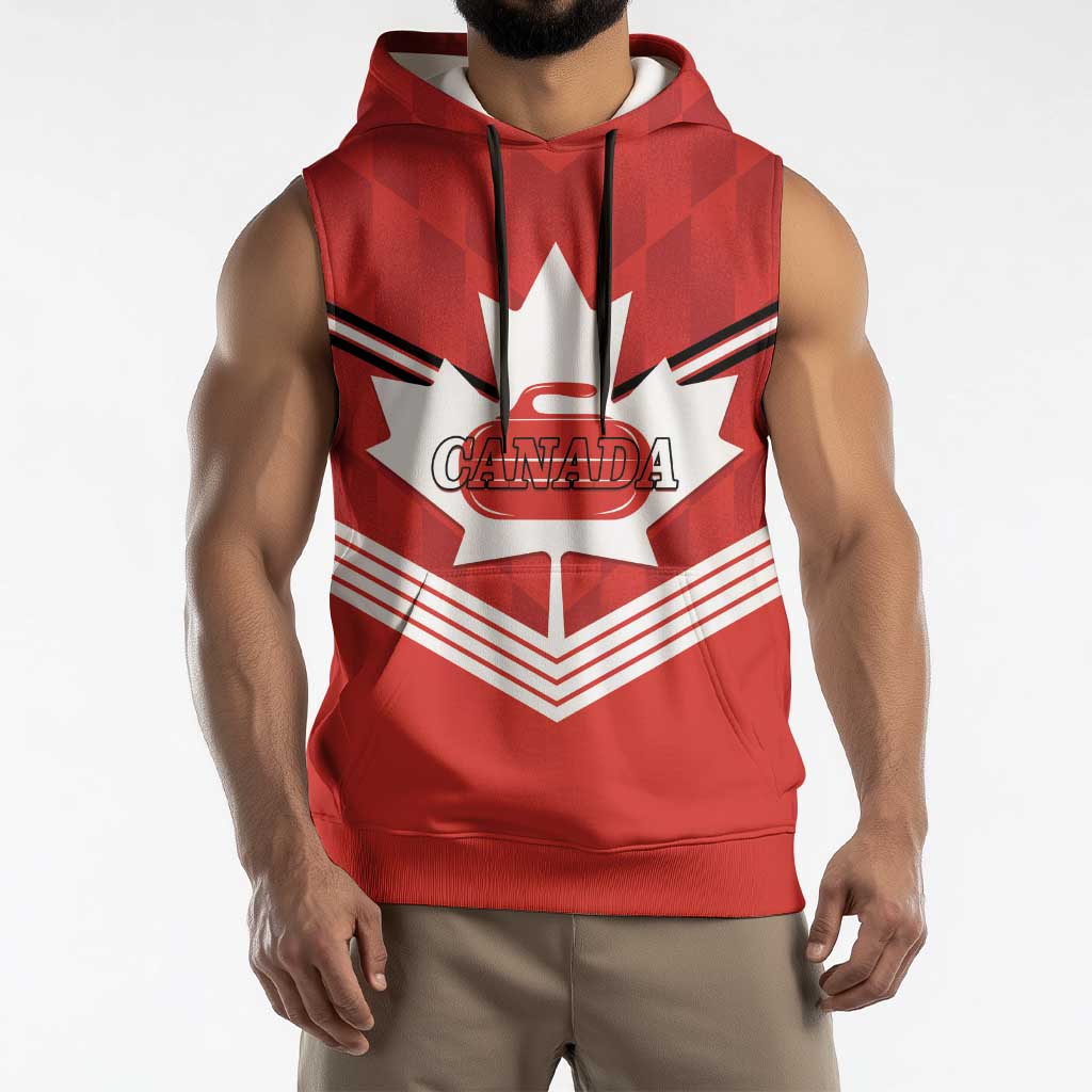 Personalized Canada Curling Sleeveless Hoodie Maple Leaf Red Version - Wonder Print Shop