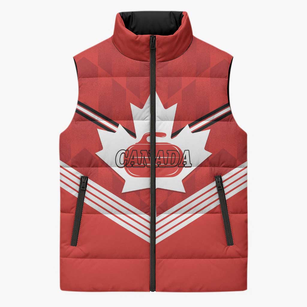 Personalized Canada Curling Sleeveless Puffer Jacket Maple Leaf Red Version - Wonder Print Shop
