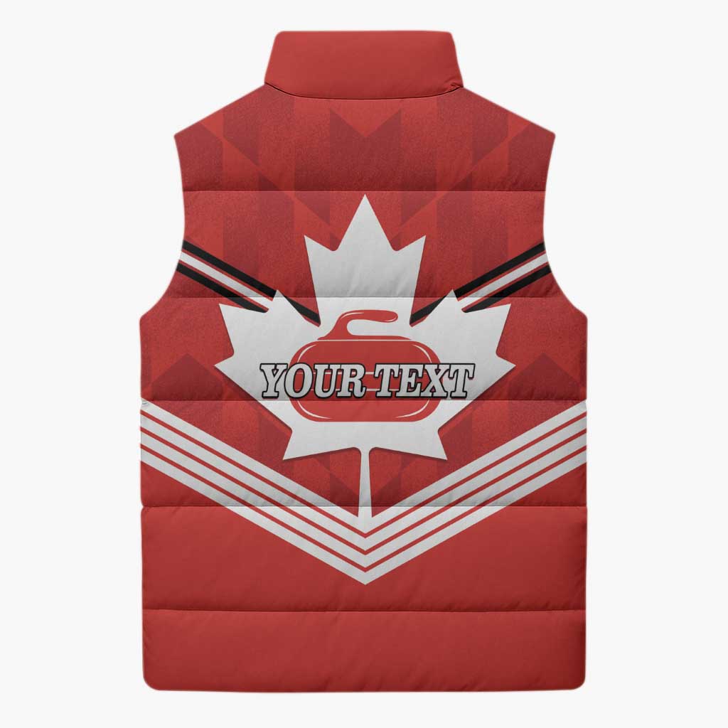 Personalized Canada Curling Sleeveless Puffer Jacket Maple Leaf Red Version - Wonder Print Shop