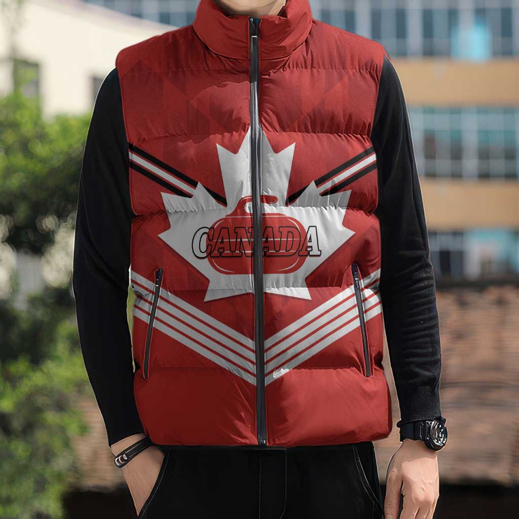 Personalized Canada Curling Sleeveless Puffer Jacket Maple Leaf Red Version - Wonder Print Shop