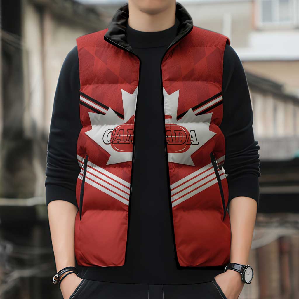 Personalized Canada Curling Sleeveless Puffer Jacket Maple Leaf Red Version - Wonder Print Shop
