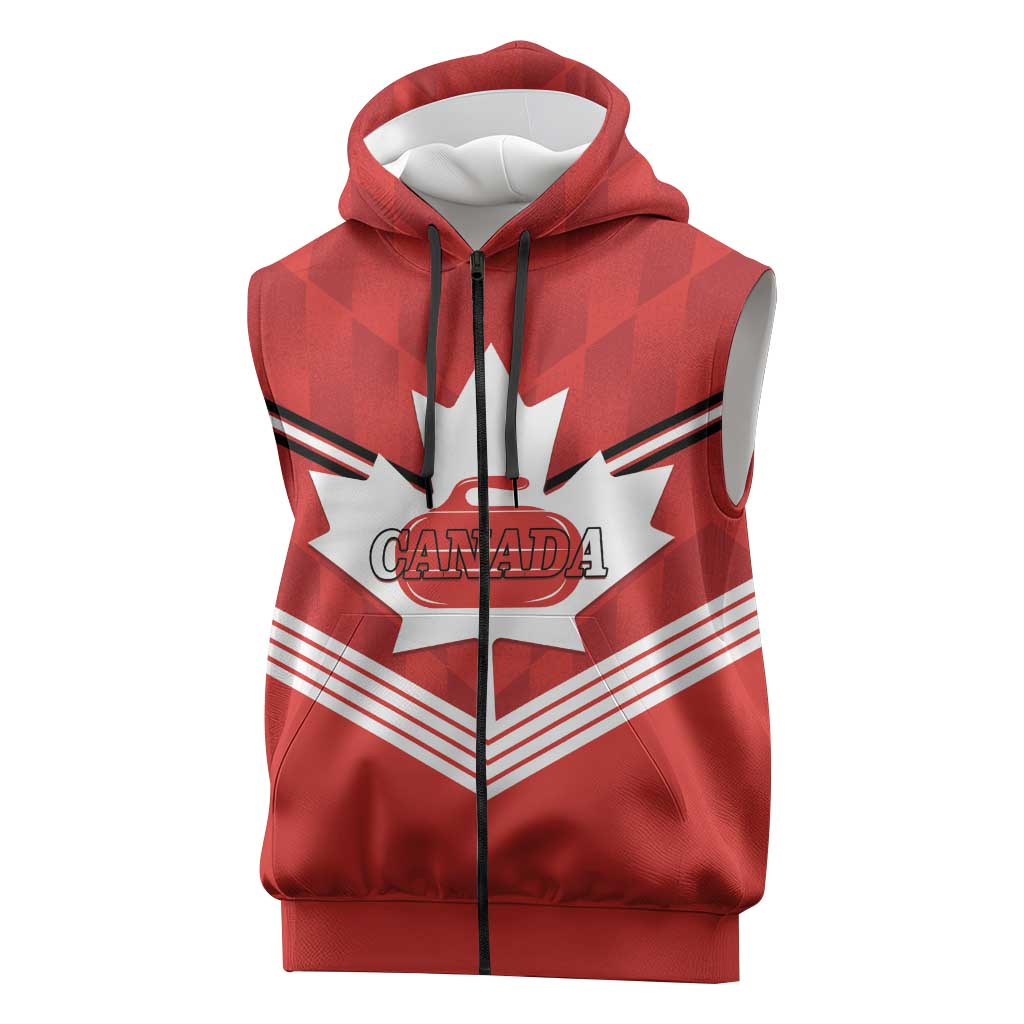 Personalized Canada Curling Sleeveless Zip Hoodie Maple Leaf Red Version - Wonder Print Shop