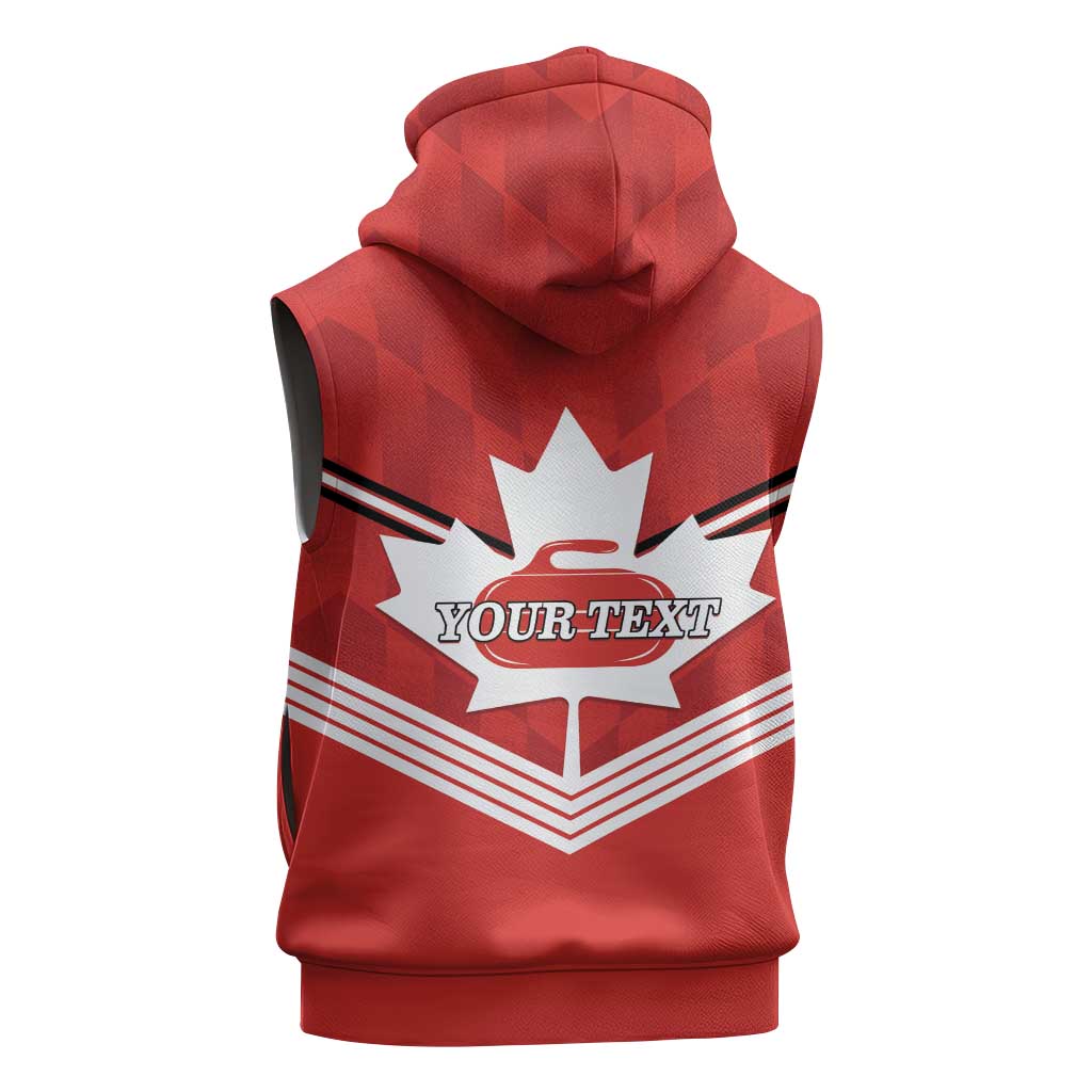 Personalized Canada Curling Sleeveless Zip Hoodie Maple Leaf Red Version - Wonder Print Shop