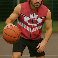 Personalized Canada Curling Sleeveless Zip Hoodie Maple Leaf Red Version - Wonder Print Shop