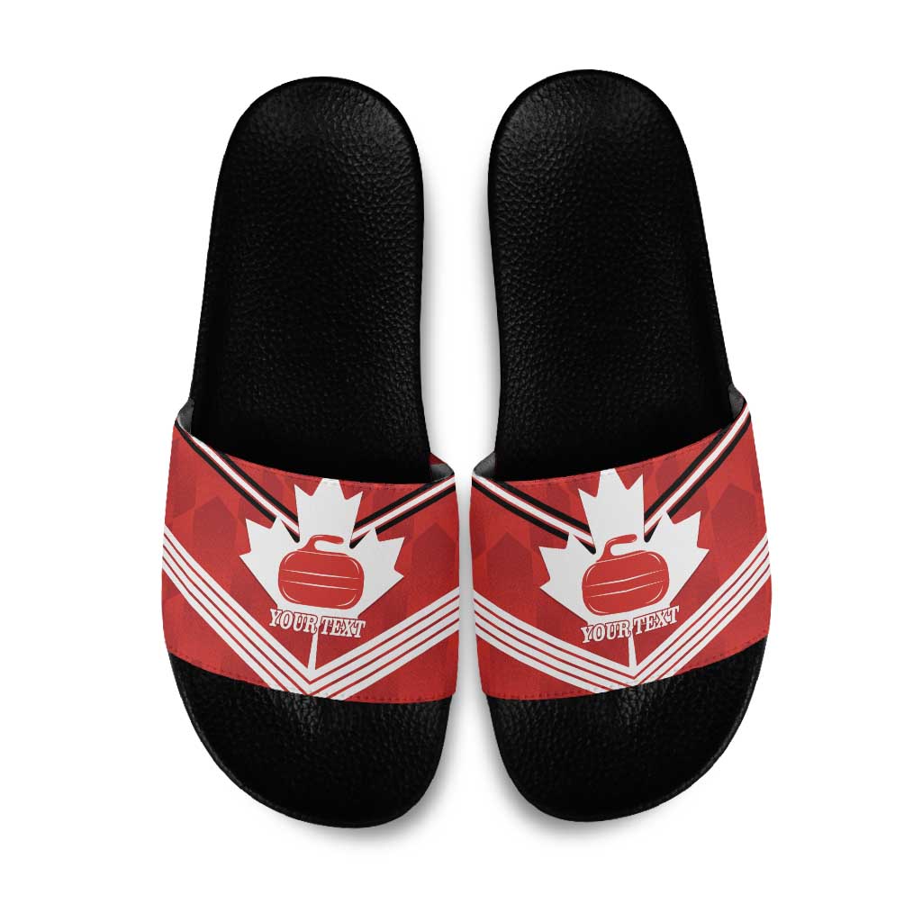 Personalized Canada Curling Slide Sandals Maple Leaf Red Version - Wonder Print Shop